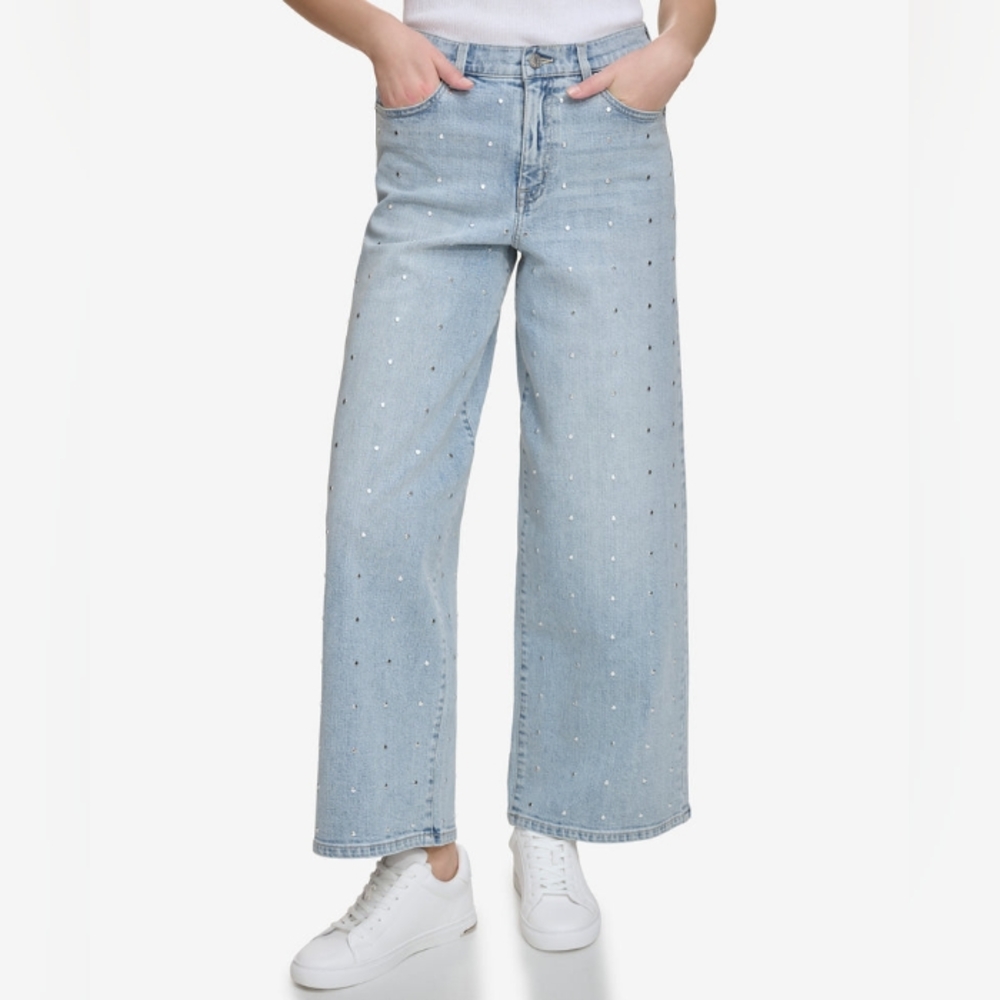 DKNY High Rise Wide Leg With Studs Jeans 32